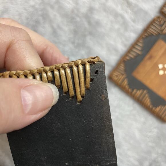 Vintage Wicker Rattan Woven Coasters Holder Set of 6 Tiki Bar Boho Rustic - Picture 6 of 6